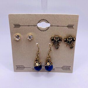 3 Pairs of Earrings Semi Precious Inspiration Stone Elephant Stud New